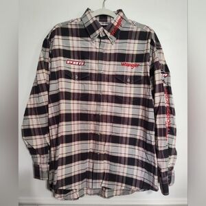 Vintage Wrangler Mens PBR Western‎ Button Up L Plaid Shirt Rodeo Cowboy Western